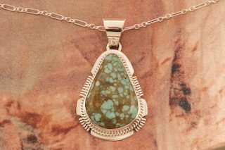 Genuine Number 8 Turquoise Sterling Silver Pendant